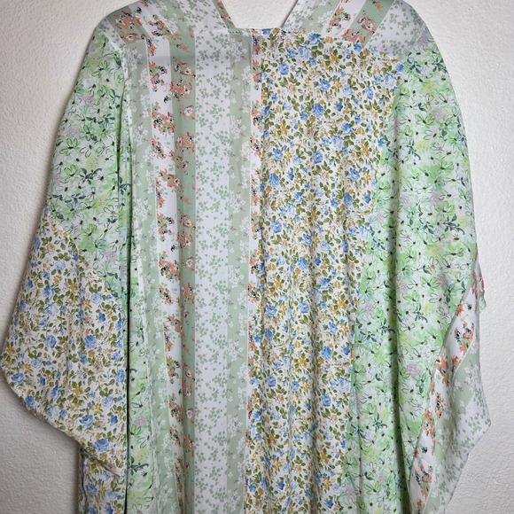 Davi & Dani Boho Cottagecore Green Open front duster mint green & white PLUS 3X - Picture 3 of 8